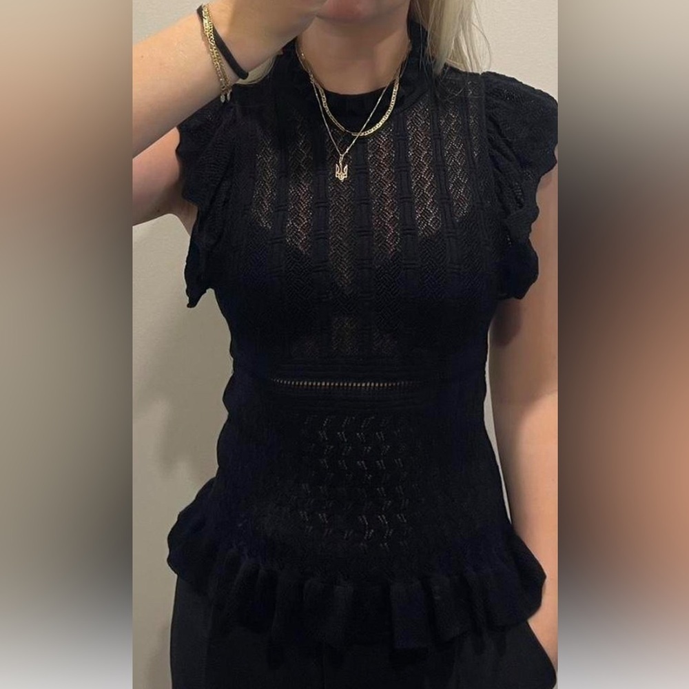 ZARA Black Lace Ruffle Top - Picture 2 of 9